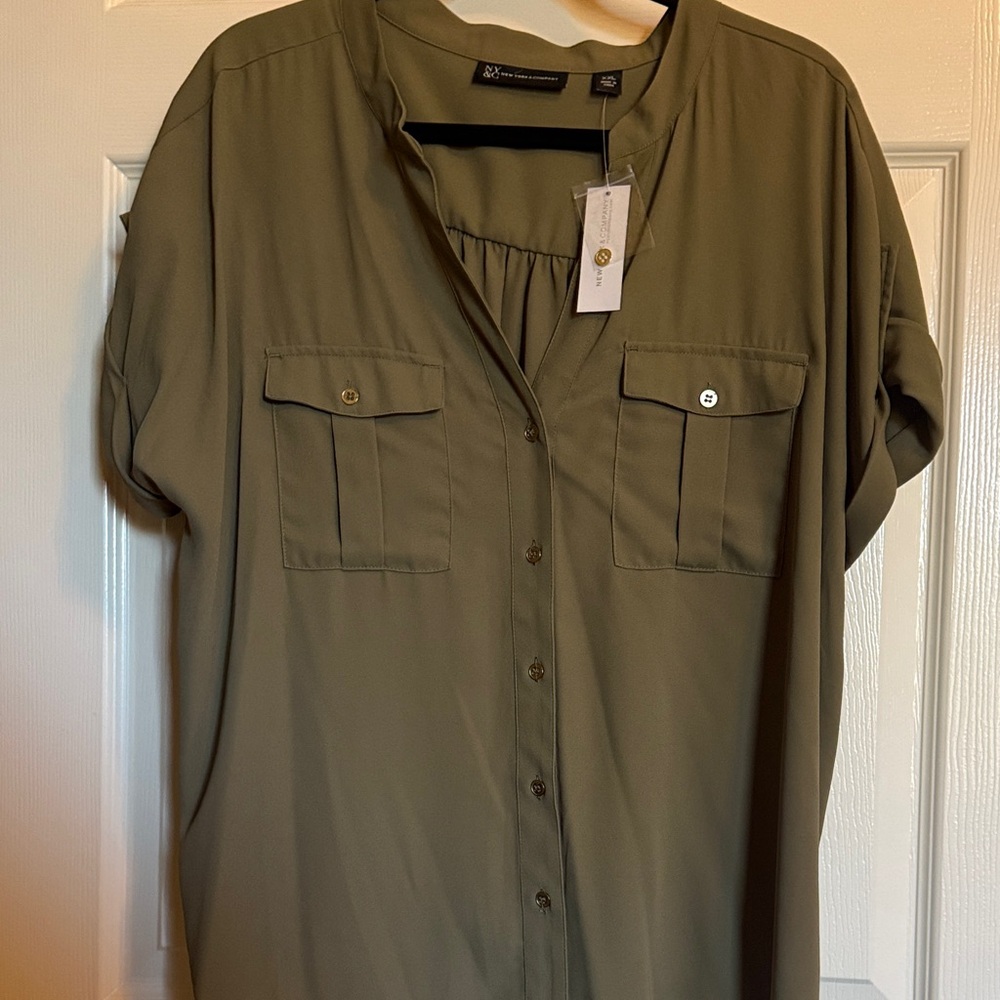 New York & Company Olive Button Down Shirt